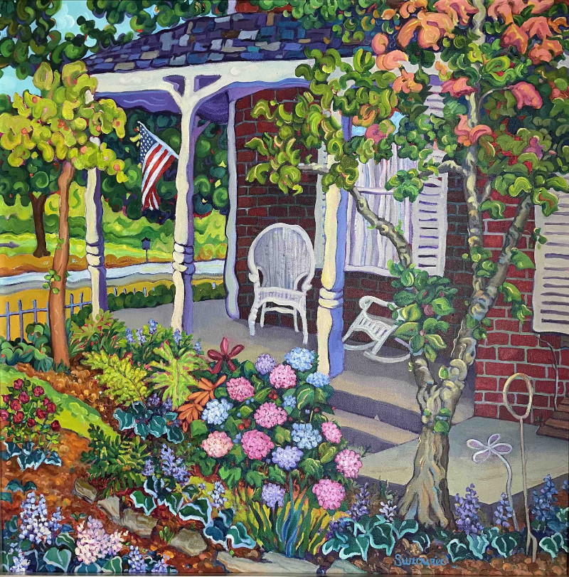 Judith Surowiec Gardener's Porch 30x30 acrylic on canvas $900