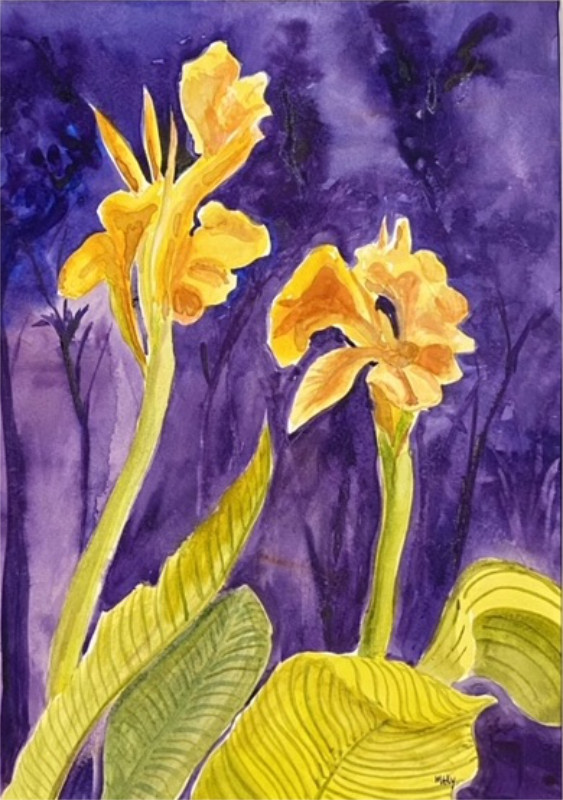 Mally Weaver Canna Lilies 16x12 watercolor $350