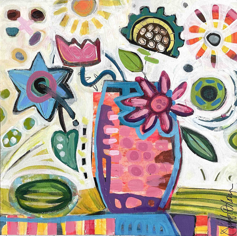 Jenny Odom My Summer Table 24x24 acrylic- collage on canvas $500 SOLD