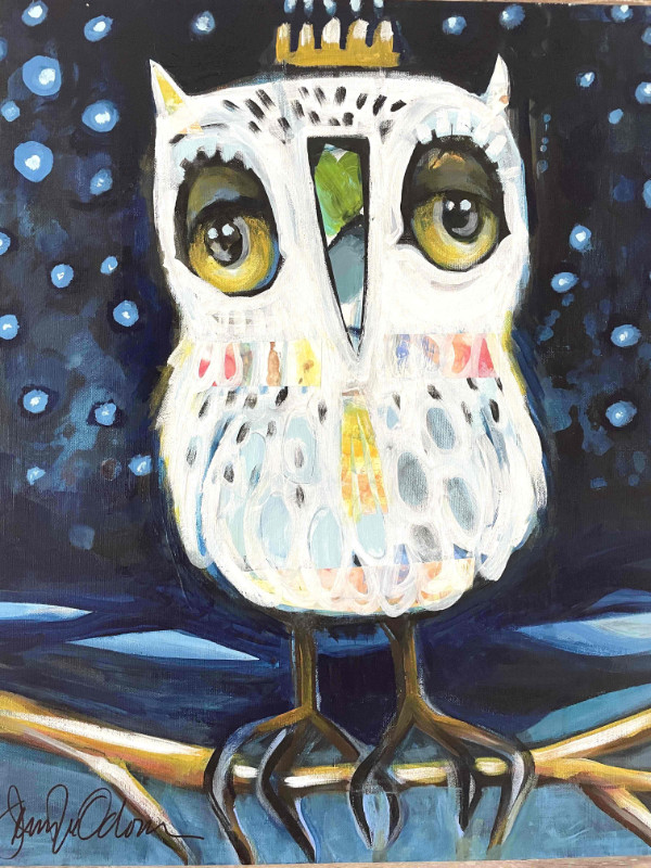 Jenny Odom The Midnight Owl 24x20 acrylic-collage on canvas $395 SOLD