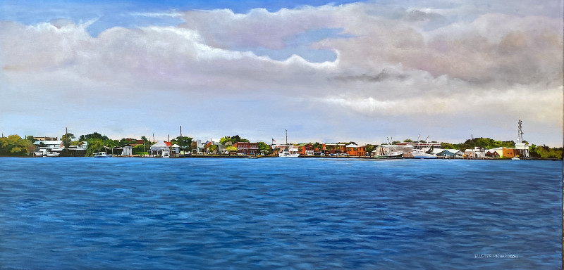 Eluster Richardson Apalachicola Riverfront View 24x48 oil on canvas $4000