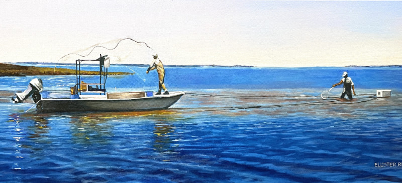 Eluster Richardson Mullet Fishermen 12x36 oil on canvas $2500