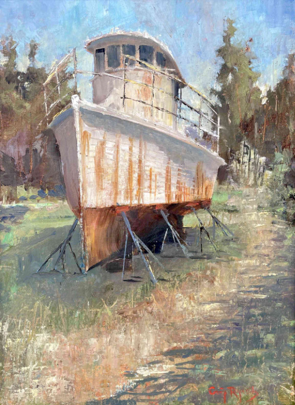 Craig Reynolds Dockside Boat on Sticks 20x16 oil on linen panel $800