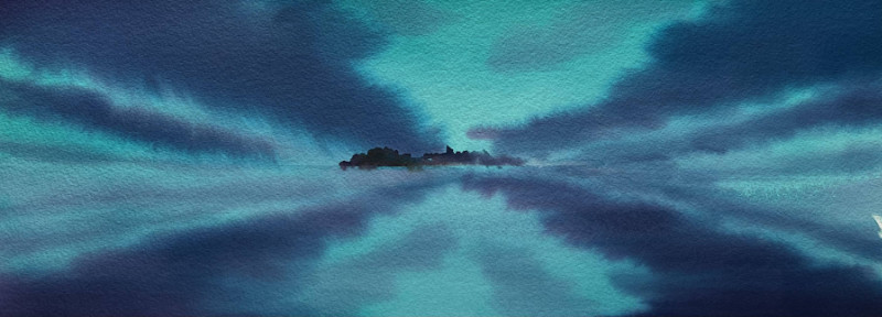 Christine Black Breaking Storm 11x24 matted watercolor $375.