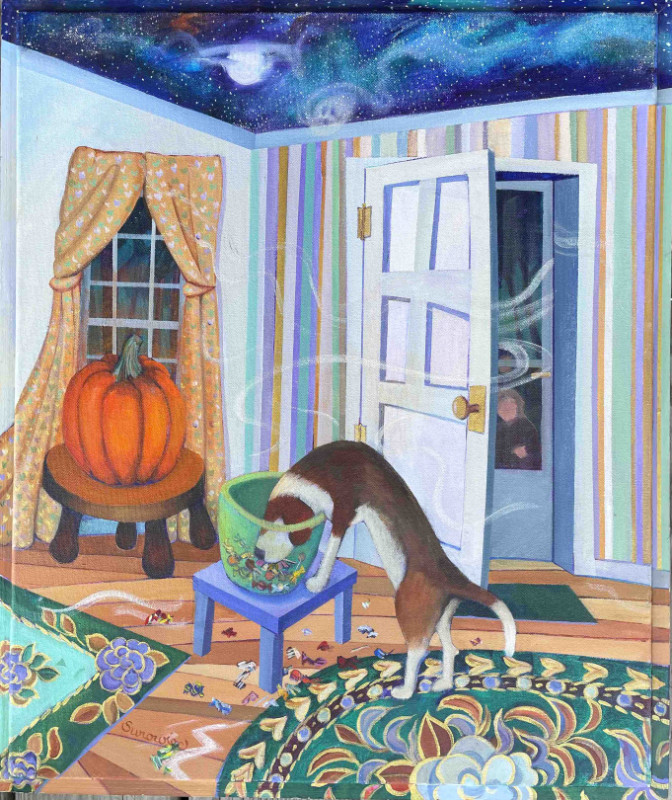 Judith Surowiec Halloween Dog 24x20 acrylic on canvas $480