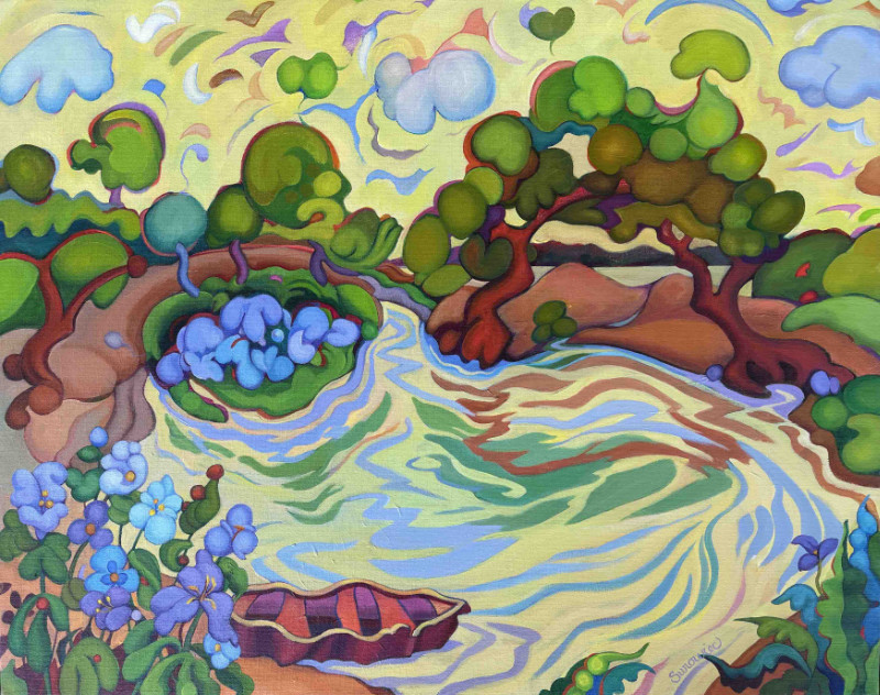 Judith Surowiec Once Upon A Pond 24x30 acrylic on canvas $720