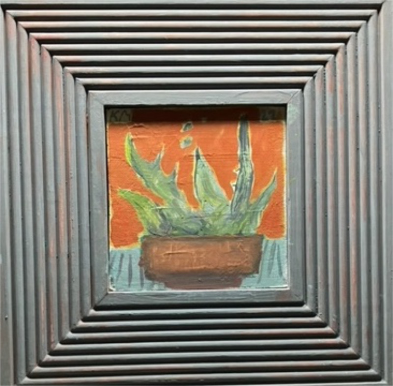 Ken Misner Agave Plant in a Clay Pot 20x20 framed oil on canvas laid to board.