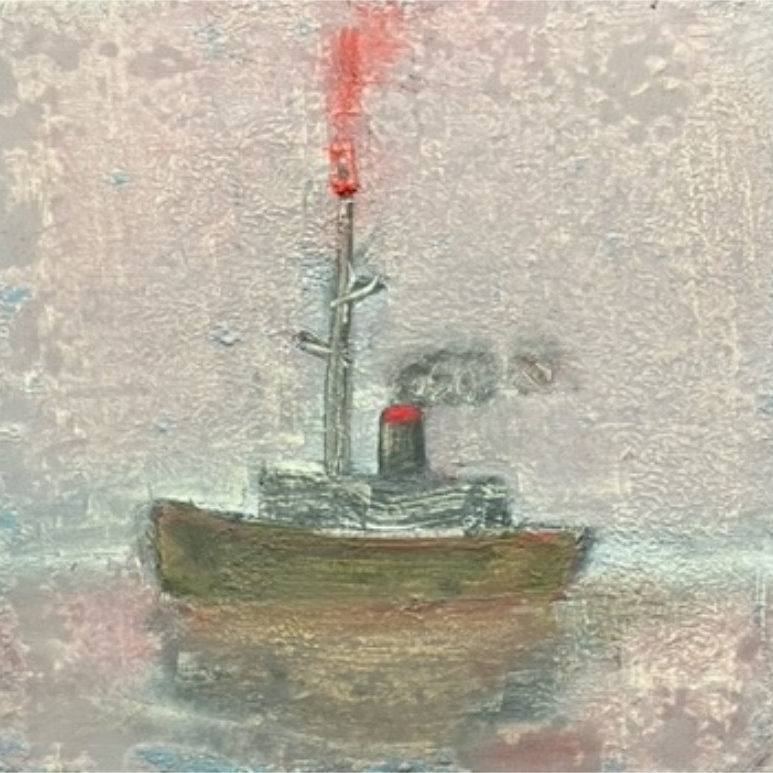 Ken Misner Fire Boat 11x12 oil on board.